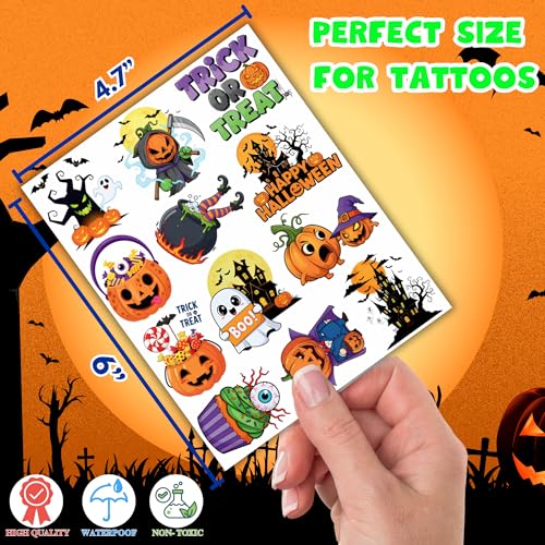 CAVALATAT 50 PCS Halloween Temporary Tattoos for Kids Party Favors