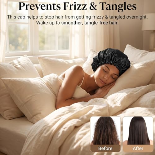 RAHHLIZS 2-in-1 Satin Sleep Bonnet & Adjustable Wrap Cap - 2 Pack