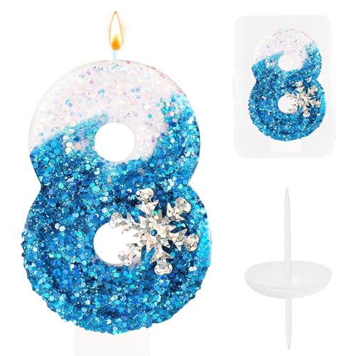 Fro*Zen 8th Birthday Cake Candle - Snow-Themed Party Decoration