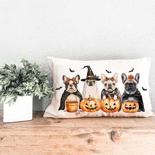 Halloween Bulldog Pillow Cover 12x20 Decorative Throw Cushion for Couch Sofa