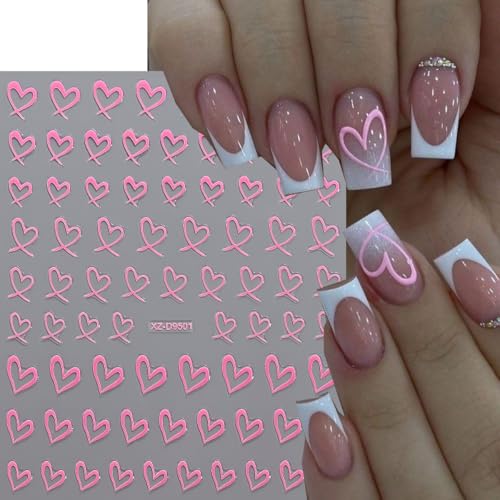 Valentine Heart Nail Stickers 3D Self-Adhesive Decals 8 Sheets