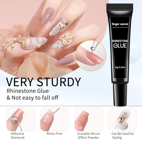 Finger Secret Nail Glue and Rhinestone Gel 2-Pack 3D Sculpting Clear UV