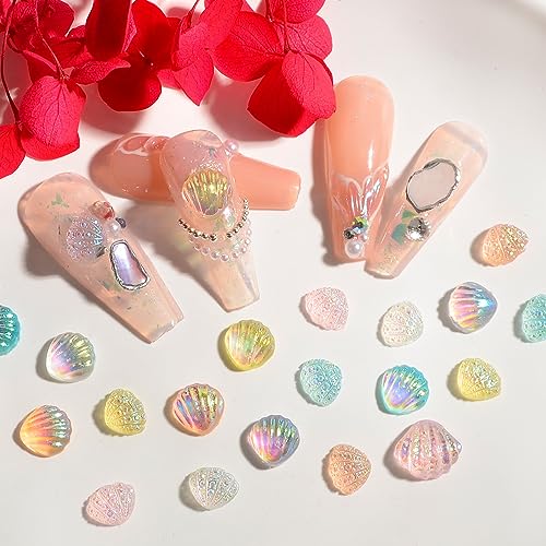 MEILINDS Iridescent Resin Seashell Nail Charms 100pcs 3D Mermaid Shell Art