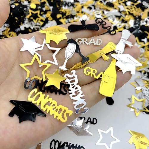 Graduation Confetti Set - 100 Pieces in Gold, Black & Silver