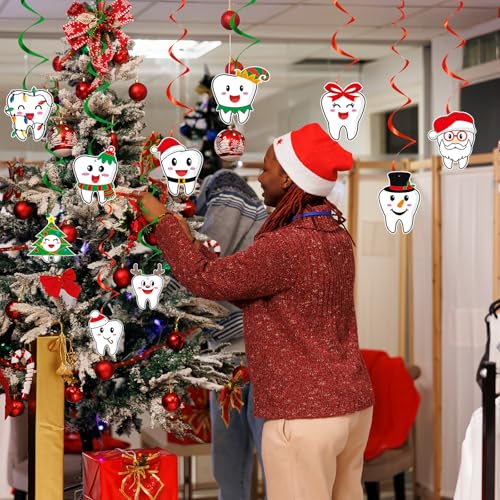 Tooth-Themed Christmas Hanging Swirls Decorations - 24 Pcs