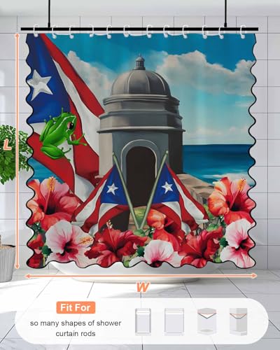 Puerto Rico Flag Shower Curtain with Scalloped Border - 72"x72"