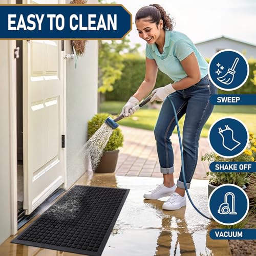 Smiry Natural Rubber Front Door Mat - Non-Slip Low-Profile Entrance Mat, Black