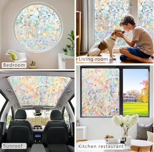 Transparent Rainbow Privacy Window Film – 17.5 x 78.7 inches, Reusable, No Residue