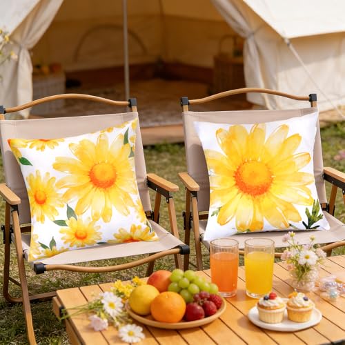 Fengek Yellow Daisy Throw Pillow Covers 18x18 - Set of 2