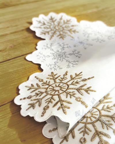 Gold 13x54 Inch Embroidered Snowflake Christmas Table Runner