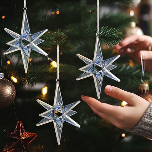 Bethlehem Star Christmas Ornaments - Set of 6 Stained Glass Holiday Decorations