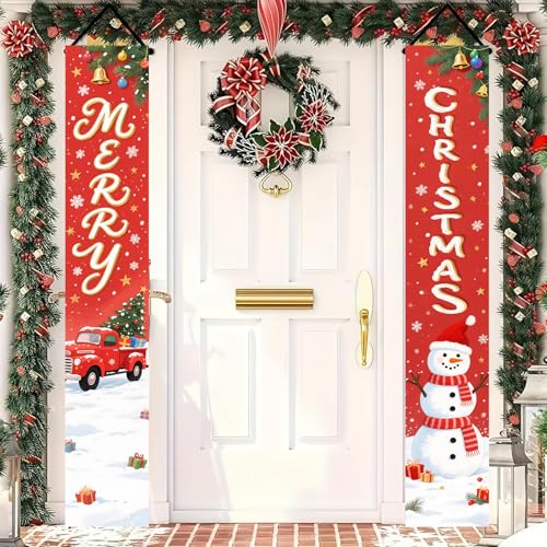 BlissYard Christmas Porch Banners 12x71 Inch Snowman Hanging Decor