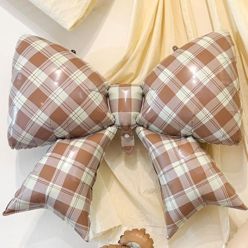 Brown Plaid Bow Foil Balloons - Rustic Party Decor for Showers & Birthdays