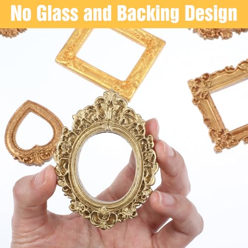 8 Pcs Mini Vintage Gold Picture Frames - Tiny Resin Photo Frames for DIY Display