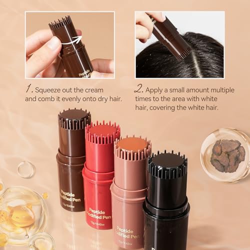 AKARY Peptide Gray Hair Cover Stick & Comb - Waterproof Root Concealer (Black)