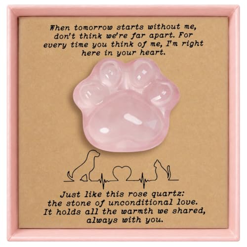 Nuyviare Pet Loss Sympathy Gift, Rose Quartz Heart Crystal Keepsake