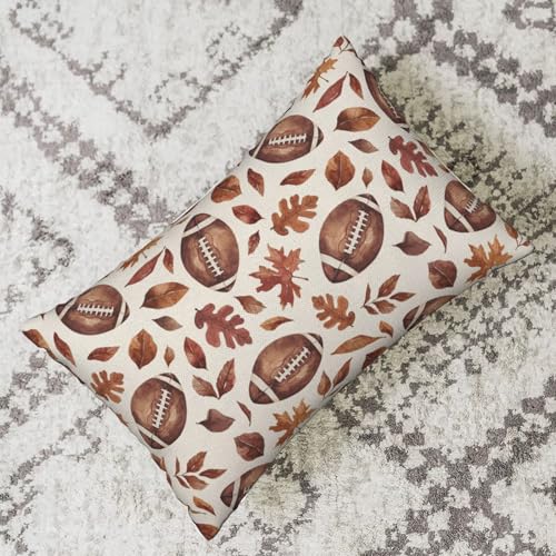 Sorktse Fall Throw Pillow Covers, 12x20 Pumpkin Football Maple Leaf Set of 2