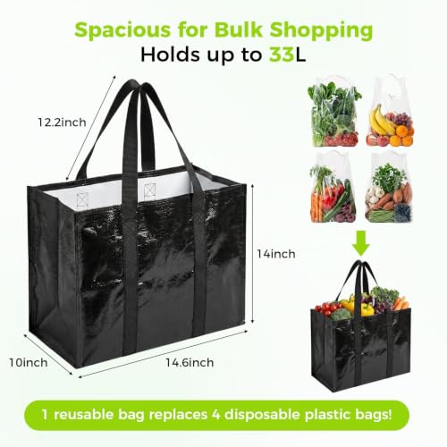 Large Capacity Reusable Grocery Bags - Waterproof Tote Bags (4 Pack)