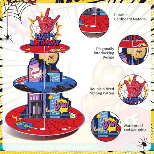 Superhero Spider 3-Tier Cupcake Stand for Birthday Party Decorations