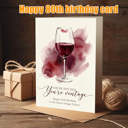 Funny Vintage Wine 80th Birthday Card for Women | 5x7 with Envelope