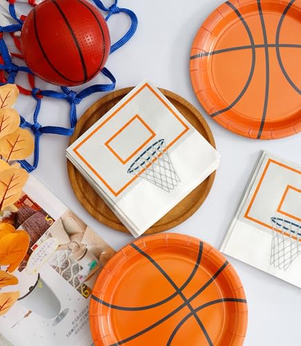 Winoo Design 48PCS Basketball Party Supplies Set - 24 Paper Plates & Napkins