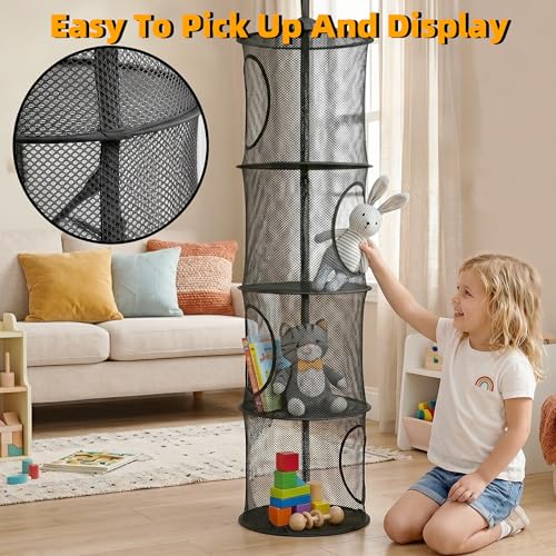 Black 4-Tier Stuffed Animal Storage Hammock Net for Kids