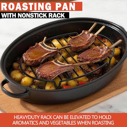 18 Inch Turkey Roasting Pan with Nonstick Rack and Lid - Large Oven Roast Pan