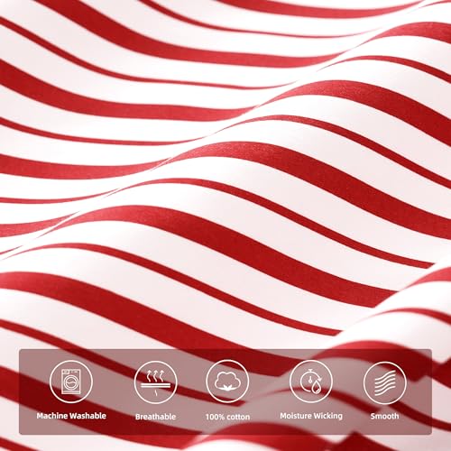 Full Size Burgundy Red Striped Bed Sheets Set - Super Soft & Breathable, Deep Pockets, Vertical Red Design