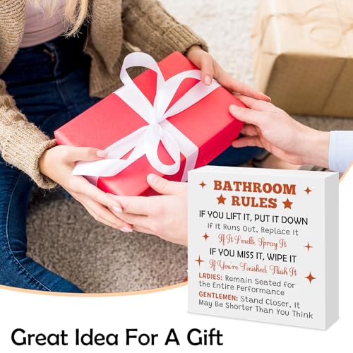 Funny Bathroom Rules Wood Box Sign Humorous Toilet Decor Plaque