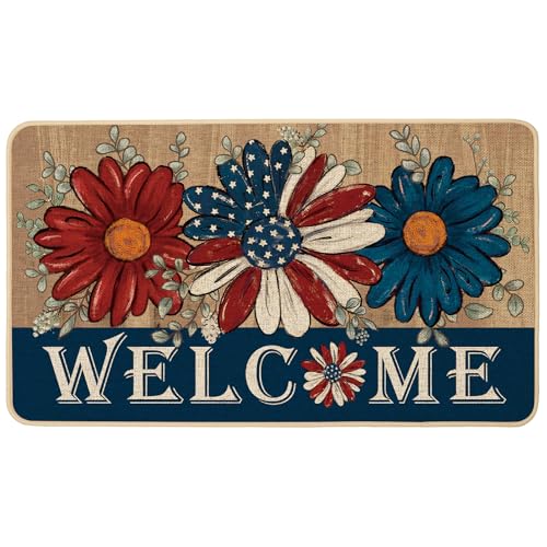 Patriotic Daisy Welcome Doormat 17x29 Inch - Non-Slip Indoor/Outdoor