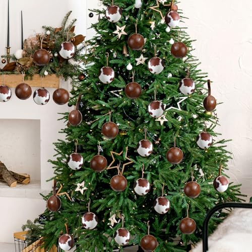 12 Pcs Cowhide Christmas Ornaments - Rustic Western Holiday Decor, 2.36 Inch