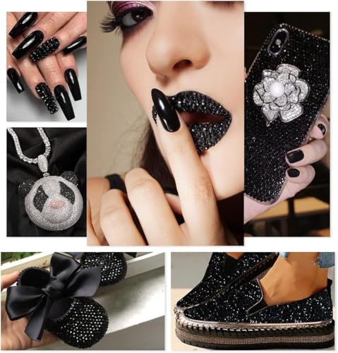 qiipii 5300PCS 3mm Black Resin Flatback Rhinestones for Crafts & Makeup