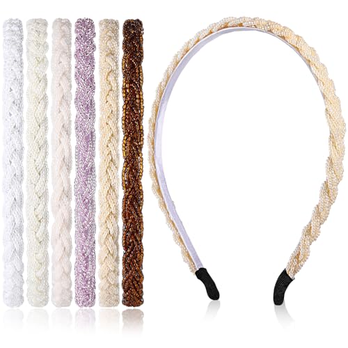 Wettal 6 Pack Beaded Crystal Headbands Non Slip Hair Hoops Brown