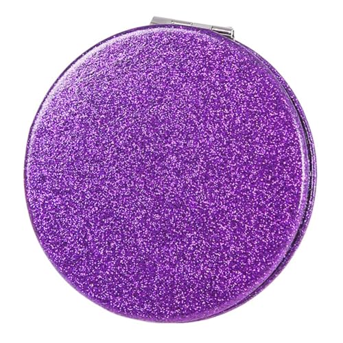 Purple Compact Pocket Makeup Mirror with 1X 2X Magnification