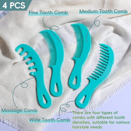 Oneleaf Wide Tooth Hair Comb & Scalp Massage Shampoo Brush 4-Pack Green