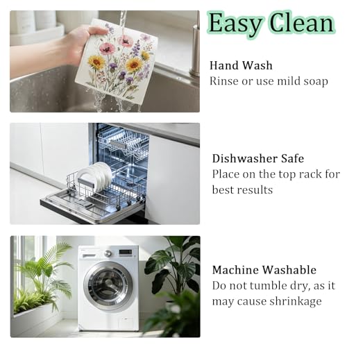 Multicolor Wildflower Swedish Dishcloths - 5 Pack with 3 Hooks