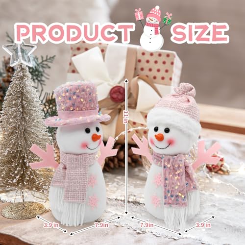 Pink Christmas Snowman Decorations - Light Pink Pastel Holiday Table Centerpiece 2Pcs