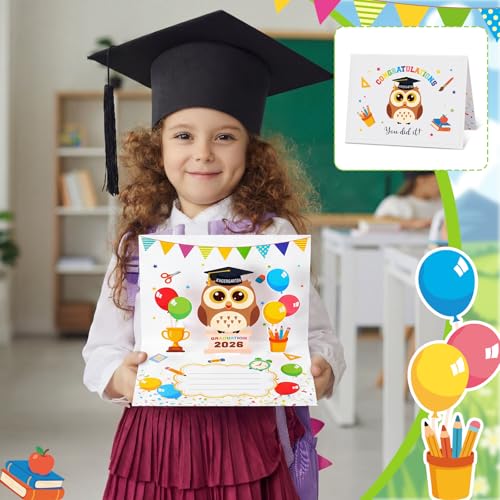 Kindergarten Graduation Pop-Up Card 2026 with Owl & Balloons