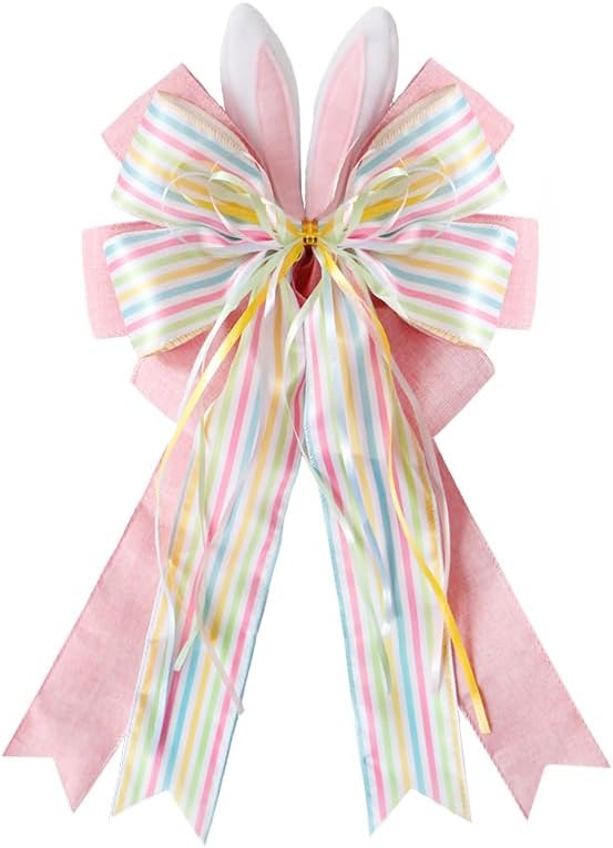 Regine Switzerland Easter Wreath Bow - Burlap Wired Ribbon with Bunny Eggs | 11x20 Inch Door Ornament
