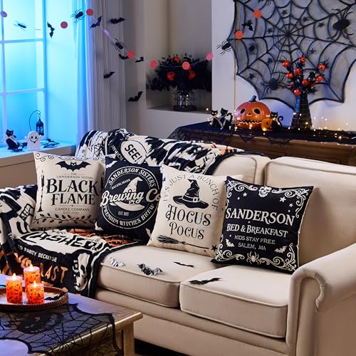 Set of 4 Vintage Halloween Pillow Covers 18x18 - Hocus Pocus Design