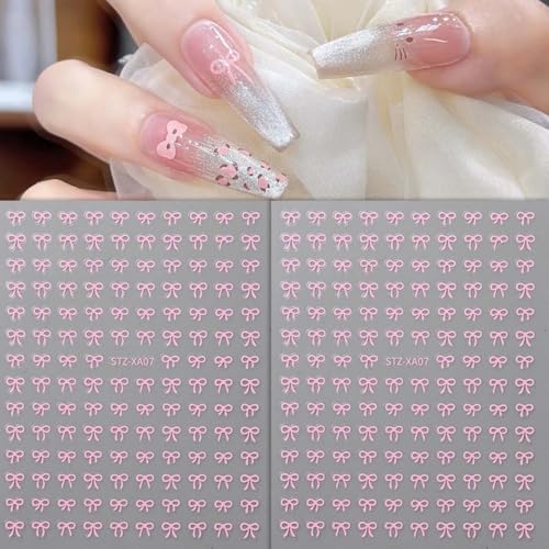 Valentine Bow Nail Art Stickers 3D Self Adhesive Pink White Blue Decals