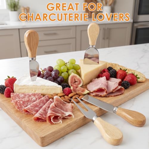 16-Piece Cheese Knife Set with Wooden Handles - Stainless Steel Kitchen Utensils