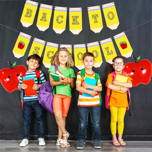 Back to School Pencil Banner with Apples Balloons Set