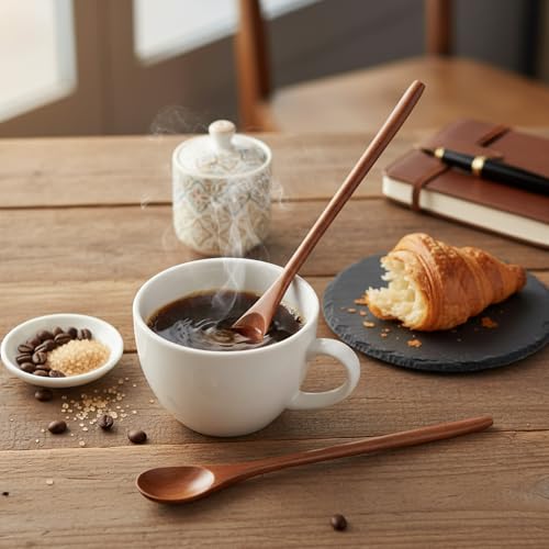 Zelphvt 2-Piece Long Wooden Coffee and Tea Spoons, 9.1 Inch