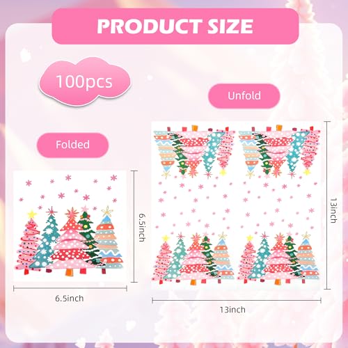 AimFun Christmas Trees Paper Luncheon Napkins - Pink Trees, 100 Pack