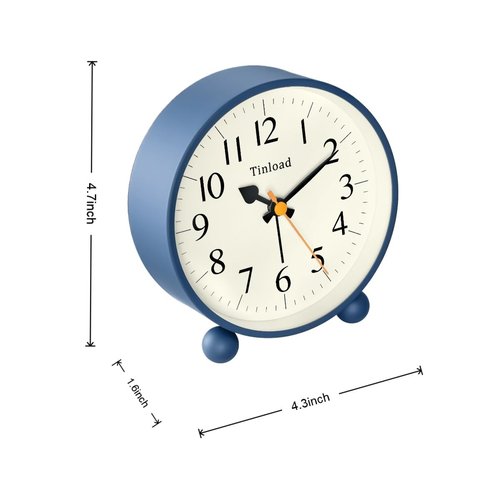 Tinload 4.5" Vintage Retro Analog Alarm Clock, Super Silent Non Ticking Small Clock with Manual Light, Snooze, Battery Operated, for Living Room, Bedroom, Bedside, Desk(Blue)