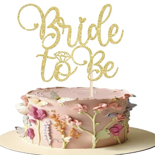 Bride to Be Cake Topper Gold Glitter Ring for Bridal Shower Wedding