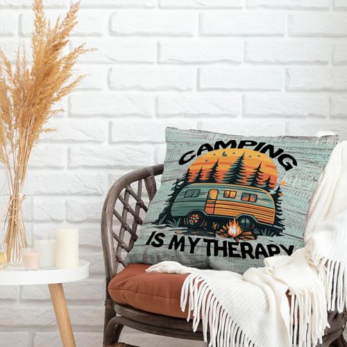 Rustic Camping Throw Pillow Cover - 18x18 Inch Flannel Camper Decor