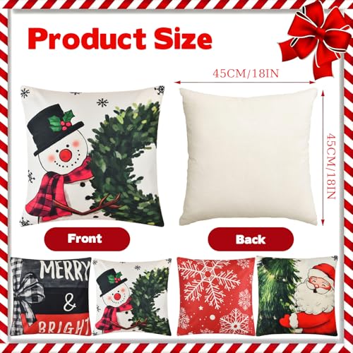 Haundry 4-Piece Christmas Pillow Covers, 18x18 Inch Red & White Holiday Set