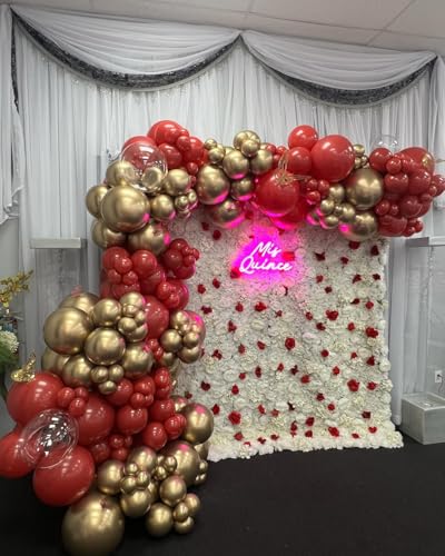 Red and Gold Balloon Garland Arch Kit with Stars - 153 Pcs